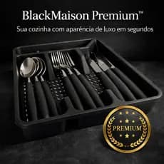 Conjunto de Talheres 17 Peças Preto Inox com Organizador BlackMaison Premium Cozinha Moderna Luxo