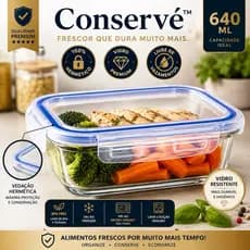 Pote Hermético de Vidro 640ml Retangular com Tampa Hermética Anti Vazamento Organizador para Geladeira Conservé™