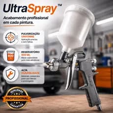 Pistola de Pintura Alta Pressão 600ml para Compressor | Pulverizadora Profissional Automotiva, Madeira, Metal e Uso Domé