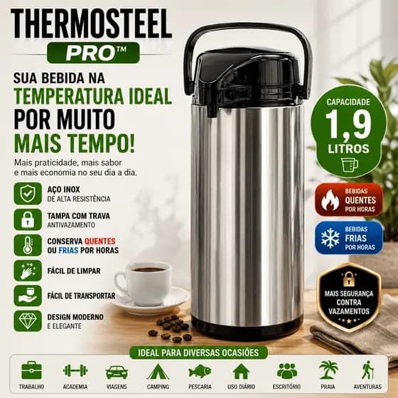 Garrafa Termica Inox 19 Litros Mantem Bebidas Quentes Frias Durabilidade