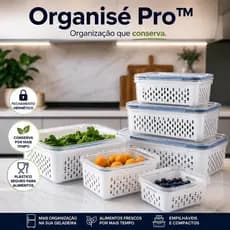 Kit 3 Potes Herméticos com Cesto Escorredor Tampa Hermética Organizador de Geladeira Conserva Alimentos Cozinha
