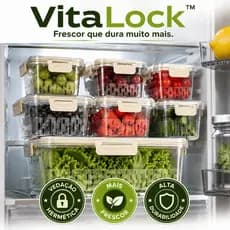 Kit 5 Potes Herméticos com Cesto Organizador para Geladeira | Recipientes Plásticos com Tampa de Vedação para Frutas, Le