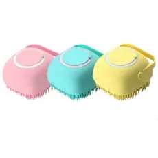 Escova Pente Silicone Banho Shampoo Pet Esponja Espuma Rosa