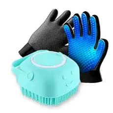 Kit Lava Pet Escova Banho Cachorro Gato Dispenser + Luva Cor Diversas