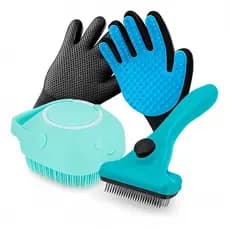 Kit Pet Completo: Luva Tira Pelos + Escova Dispenser + Pente Escova Removedora