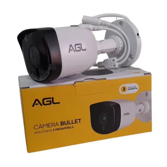 Câmera Bullet Analógica AGL 1225B 2MP Segurança Residencial com Visão Noturna 25 Imagem Full HD p/ Monitoramento Externo