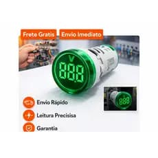 Voltimetro Digital 22mm Led Verde Ac Ca Painel Embutir 110v 220v