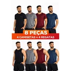 Kit 8 Camisetas 4 regatas 4 manga curta Camisa Masculina Dry Esportiva Básica Camiseta Fit