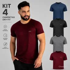 Kit 4 Camisetas Masculinas Dry Fit Malha Fria