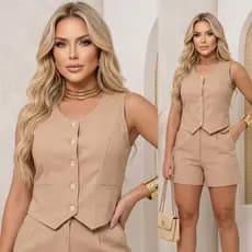 Colete e Short Alfaiataria Social Feminino