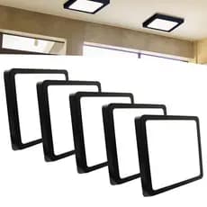 Kit 5 Painel Sobrepor 25W Led Quadrado Compacto Preto Luz 6500K Branco Frio Bivolt
