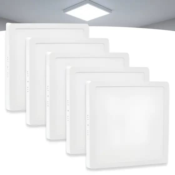 Kit 5 Painel Sobrepor 25W Led Quadrado Grande Luz Branco Frio/Neutro/Quente Bivolt