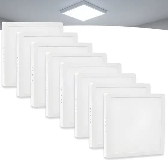 Kit 8 Painel Sobrepor 25W Led Quadrado Grande Luz Branco Frio/Neutro/Quente Bivolt