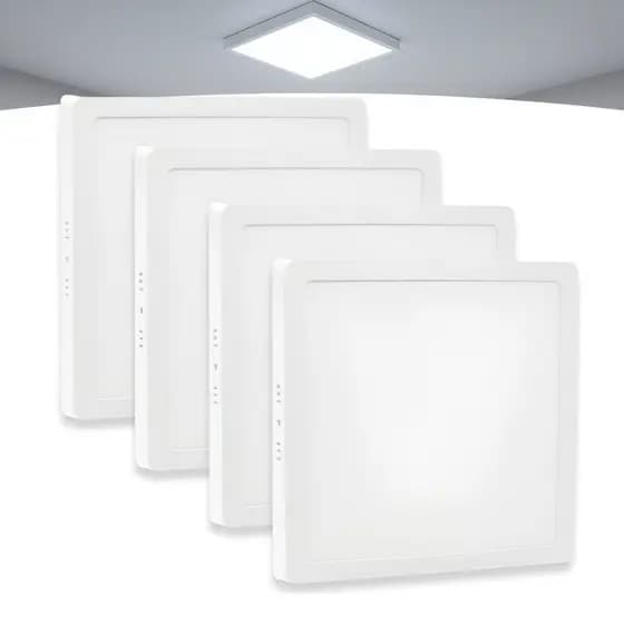 Kit 4 Painel Sobrepor 25W Led Quadrado Grande Luz Branco Frio/Neutro/Quente Bivolt