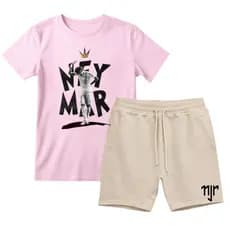 Kit Camiseta + Short de Moletom Menino Ney Confortavél Casual Infantil/Juvenil Para Meninos Fãs Otima Qualidade