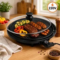 Grill Eletrico Redondo Termostato Ajustavel Potencia Alta 220v Preto