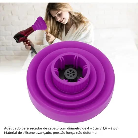 Difusor Retrátil para Cachos de Silicone - Boca Flexível para Ativação Eficiente