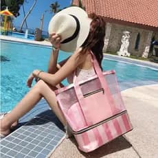 Bolsa de ombro feminina de praia de camada dupla, grande capacidade