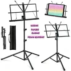 Estante de Partitura Metálica Dobrável e Portátil para Mesa e Chão, Ideal para Músicos e Estudantes