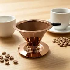 Coador de Café Inox Dourado Filtro Reutilizável Dupla Malha Sem Papel Cabo Anti-Queimadura Para Cafezinho