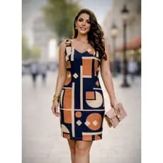 Vestido Feminino Casual Elegante Social Alças Largas Verão 2026 Estampas Geométricas e Florais Leve e Fresco