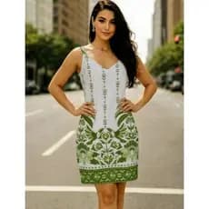 Vestido Curto Feminino Casual de Alça com Decote V Verão 2026 Estampas Tropicais Leve e Fresco Crepe de Seda