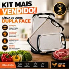 Kit 3 Tábuas de Corte Cozinha Profissional Carne Legumes Frutas Antiderrapante PP Bege