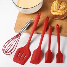 Conjunto  5 Peças Utensílios de Cozinha Silicone Colher Espátula Fue Espátula Pequena Pincel