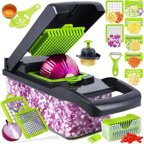 Fatiador de Legumes 16 em 1 Cortador Ralador Picador Multifuncional Cozinha com Lâminas Inox