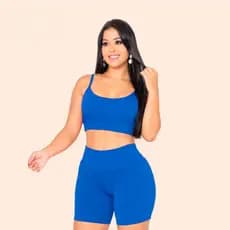 Conjunto Fitness Feminino Top E Short Em Suplex Com Bojo Removível E Forro Interno