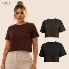 Kit 2 Cropped Feminino T-shirt Básico Versátil Estilo Verão