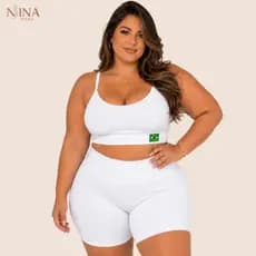 Conjunto Fitness Brasil Plus Size Feminino Top E Short Suplex Forrado Com Bojo Removível