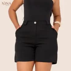 Shorts Feminino  Alfaiataria com Recorte Estilo Verão