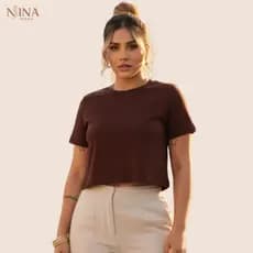 Cropped  Feminino T-shirt Camiseta Básica Dia e Noite Casual