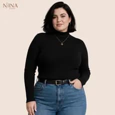 Cacharrel Feminina Canelada Gola Alta Poliéster Segunda Pele Plus Size Estilo Inverno