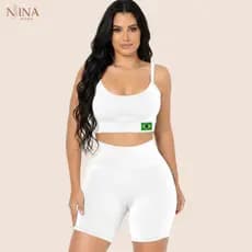 Conjunto Fitness Brasil Feminino Top E Short Em Suplex Com Bojo Removível E Forro Interno