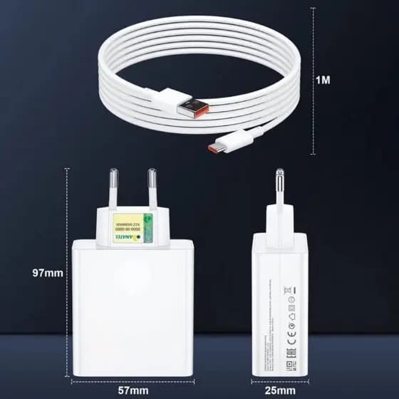 Carregador rápido de 120W 67W com 6A USB C cabo 1M para Mi Turbo Charge Turbo Power Cabo USB + Cabo Tipo C