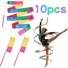 Kit com 10 Unidades Fita de Ginástica Rítmica 4 Metros com Vara Ideal para Treino e Apresentações Artísticas