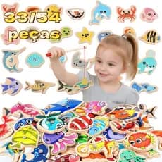 54/33 Peças Brinquedo Educativo Madeira Pescaria Magnética | Jogo Interativo Pai e Filho - Presente para Crianças
