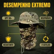 Conjunto Chapéu e Máscara Camuflado Aba Redonda Respirável Proteção Solar para Pesca e Caminhadas ao Ar Livre