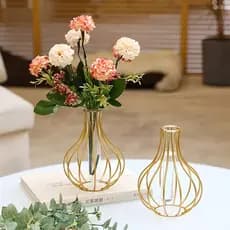 Vaso Hidropônico de Vidro com Suporte Ferro Dourado Estilo Nórdico Decoração de Mesa Sala Casa Quarto
