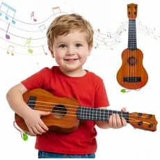 Brinquedo Violão Mini Infantil 44cm Ukulele Estilo Madeira Cordas Nylon com Palheta