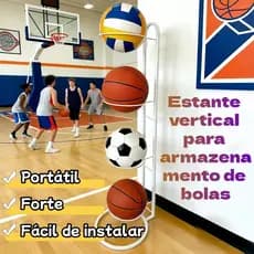Suporte Vertical 4 Andares Organizador de Bolas Futebol Basquete Vôlei e Rugb