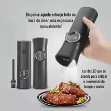 Moedor Elétrico de Temperos Ajustável com LED - Sal, Pimenta e Grãos