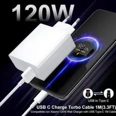Carregador rápido de 120W 67W com 6A USB C cabo 1M para Mi Turbo Charge Turbo Power Cabo USB + Cabo Tipo C