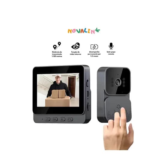 Campainha Sem Fio com Câmera e Intercomunicador de Vídeo – Tela de 4,3 e Visão Noturna Infravermelha