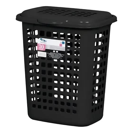 Cesto Preto Para Roupas Lavanderia Com Tampa 30l Multiuso
