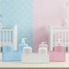 Kit 3x1 Bebê E Mamãe Porta Algodão + Porta Sabonete + Cesta - Monte Libano