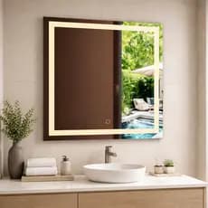Espelho Quadrado Jateado 70x70 LED Multicolor Touch Decoração Moderno Parede Banheiro Sala Quarto