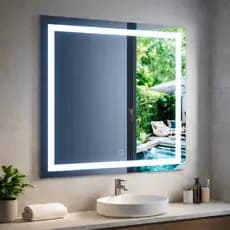 Espelho Quadrado Jateado 90x90 LED Multicolor Touch Decorativo Moderno Luz Banheiro Sala Quarto